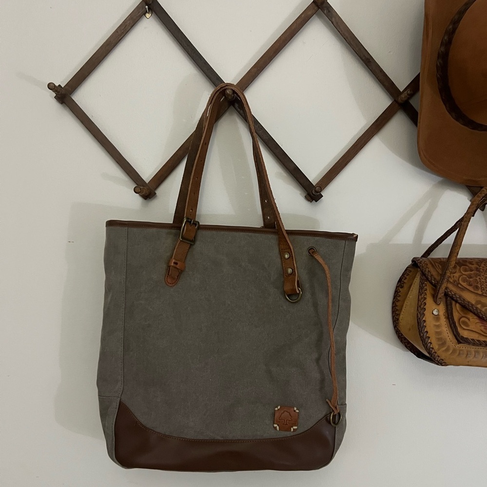 Gray Canvas TSD Tote with Brown Leather Trim